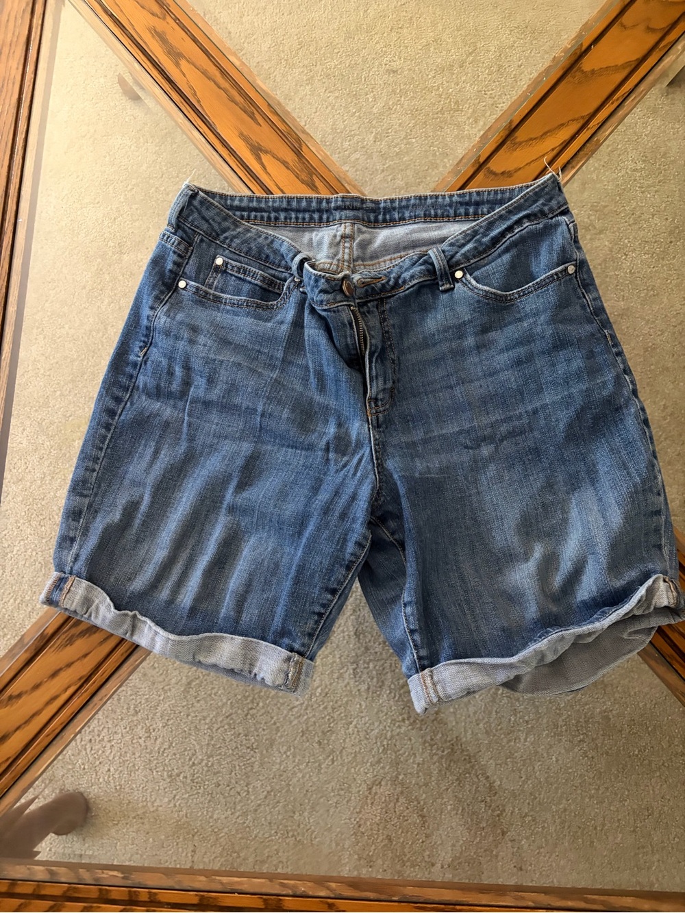 Jennifer Lopez Washed Blue Denim Roll-Cuff Shorts
